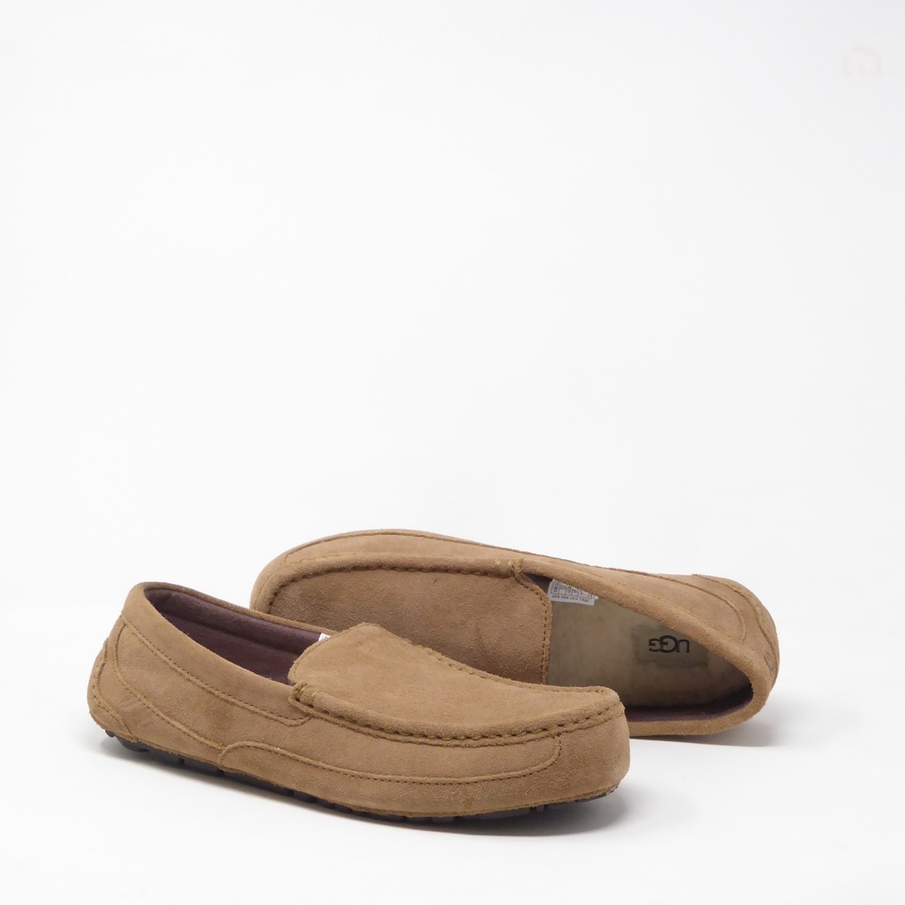UGG Mens Alder Suede Moccasin Slippers Chestnut Brown Wool Lined Size 9